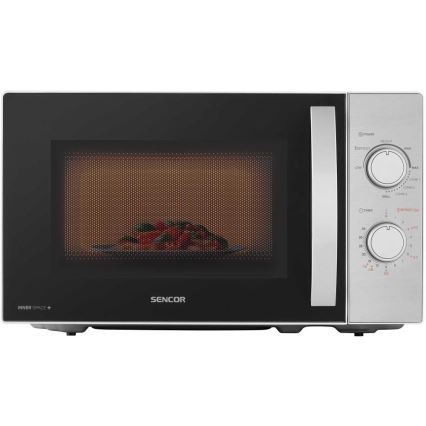 Sencor - Mikrovalovna pečica z funkcijo žara 700W/1000W/230V 20 l mat krom