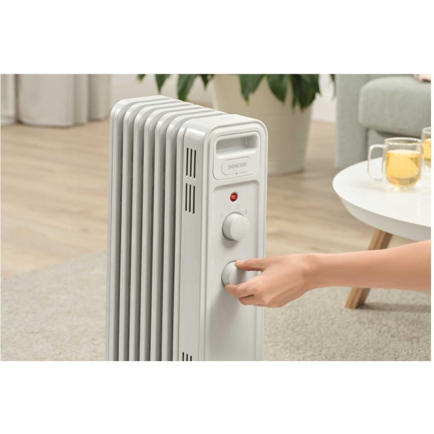 Sencor - Oljni grelec s 7 rebri, 600/900/1500 W, 230 V, bela