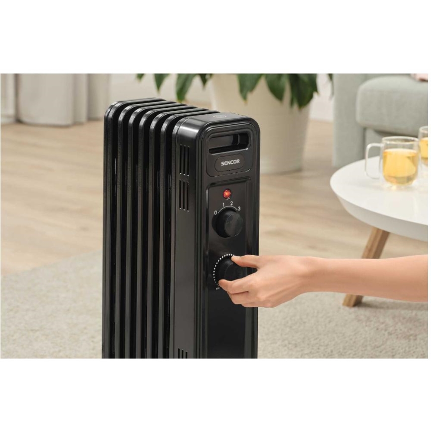 Sencor - Oljni radiator s 7 rebri 600/900/1500W/230V črna