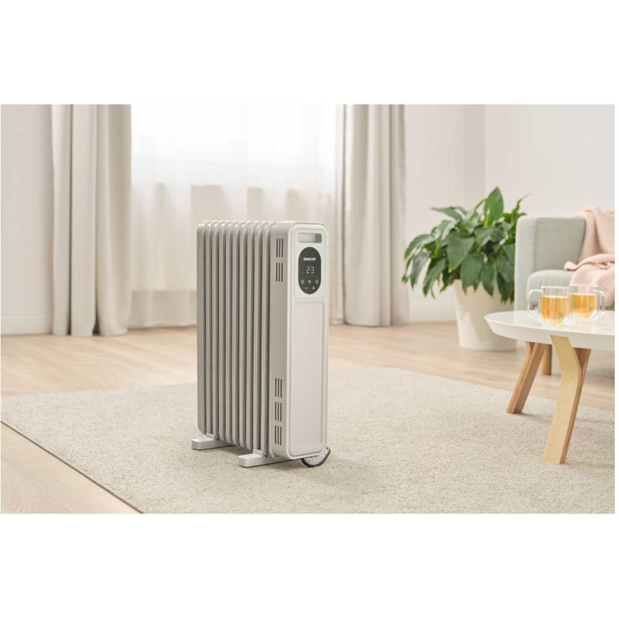 Sencor - Radiator napolnjen z oljem z 11 rebri 1000/2300W/230V bel + daljinski upravljalnik