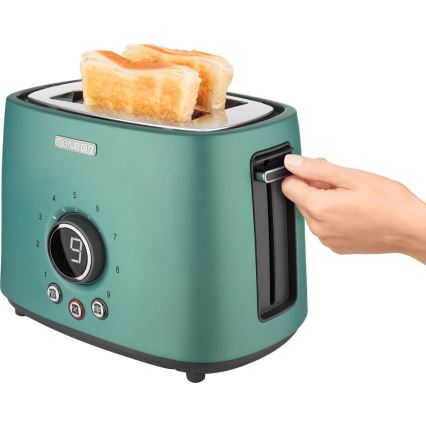 Sencor - Opekač kruha z dvema režama in rešetko za pogrevanje 1000W/230V mint zelene barve