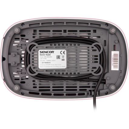 Sencor - Opekač kruha z dvema režama in stojalom za pogrevanje 1000W/230V rožnat
