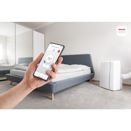 Sencor - Pametna mobilna klimatska naprava 3v1, vključno s celotno dodatno opremo 1450W/230V 12000 BTU Wi-Fi bela + Daljinski upravljalnik
