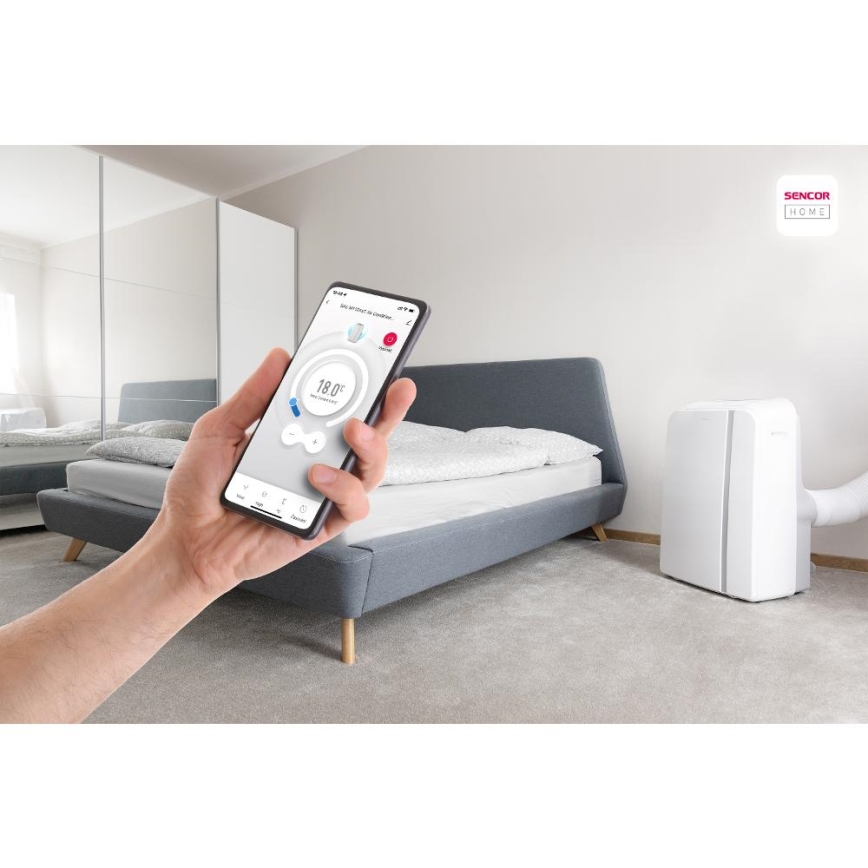 Sencor - Pametna mobilna klimatska naprava 3v1, vključno s celotno dodatno opremo 1450W/230V 12000 BTU Wi-Fi bela + Daljinski upravljalnik