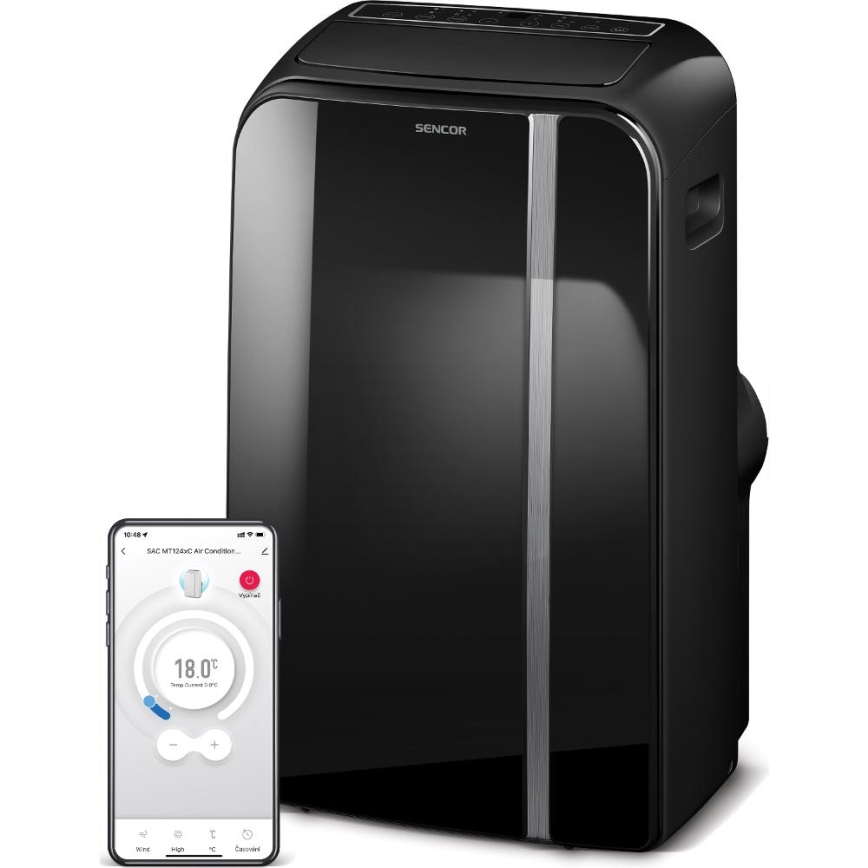Sencor - Pametna mobilna klimatska naprava 3v1, vključno s celotno dodatno opremo 1450W/230V 12000 BTU Wi-Fi črna + Daljinski upravljalnik