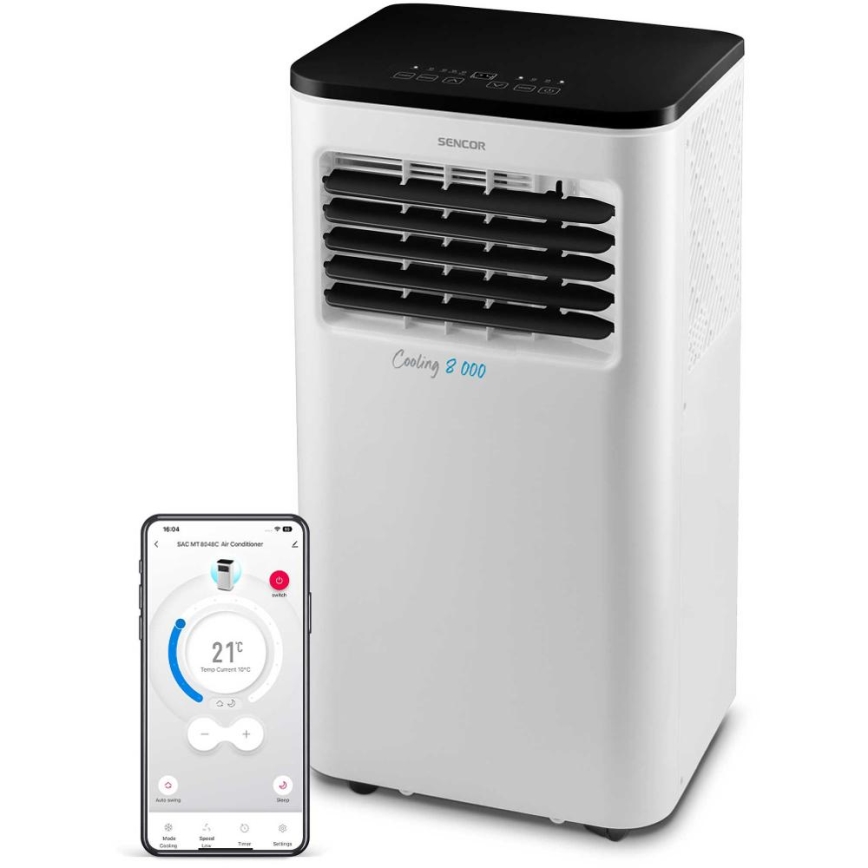 Sencor - Pametna mobilna klimatska naprava 3v1, vključno s celotno dodatno opremo 805W/230V 8000 BTU Wi-Fi + Daljinski upravljalnik