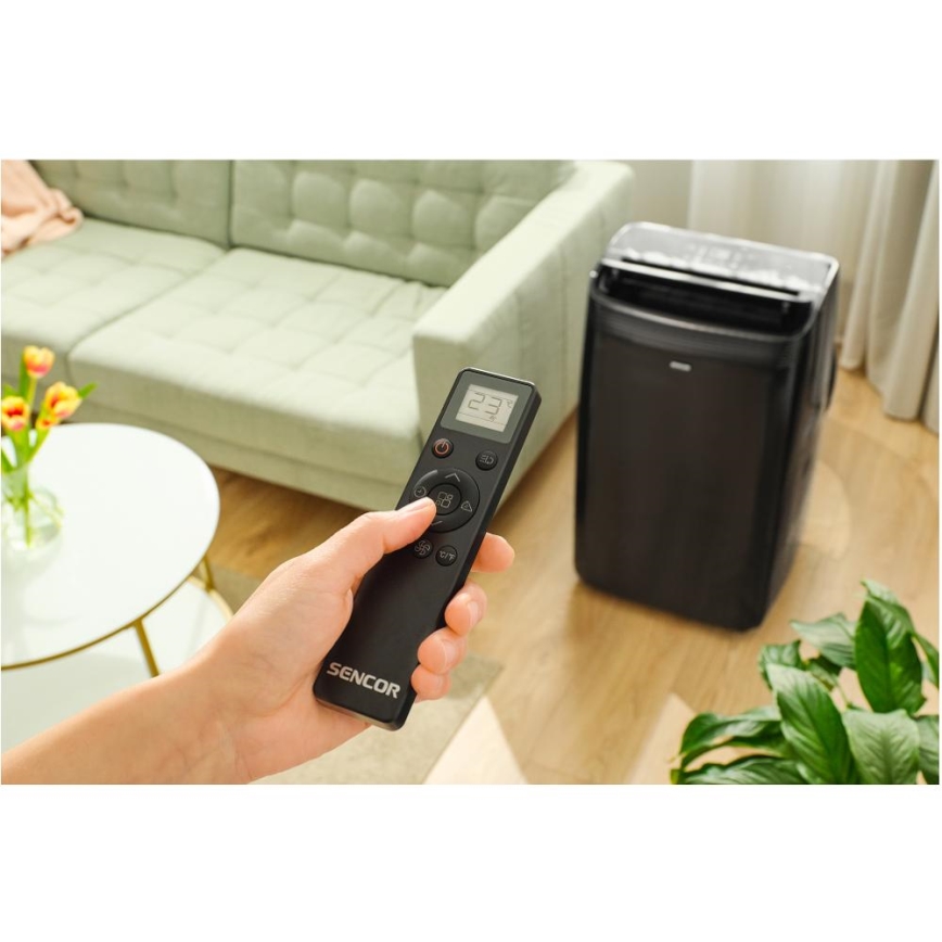 Sencor - Pametna mobilna klimatska naprava 4v1 including complete dodatki 900W/230V 9000 BTU Wi-Fi črna + Daljinski upravljalnik