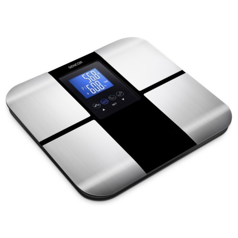 Sencor - Pametna osebna fitnes tehtnica z LCD zaslonom 2xCR2032 nerjaveče jeklo/črna