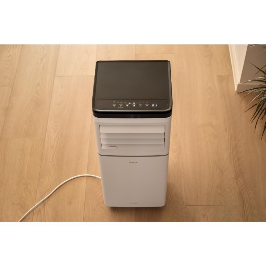 Sencor - Pametna prenosna klimatska naprava 3 v 1, vključno z vsemi potrebnimi dodatki, 760 W/230 V, 7000 BTU, Wi‑Fi, bela + daljinski upravljalnik