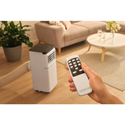 Sencor - Pametna prenosna klimatska naprava 3 v 1, vključno z vsemi potrebnimi dodatki, 760 W/230 V, 7000 BTU, Wi‑Fi, bela + daljinski upravljalnik