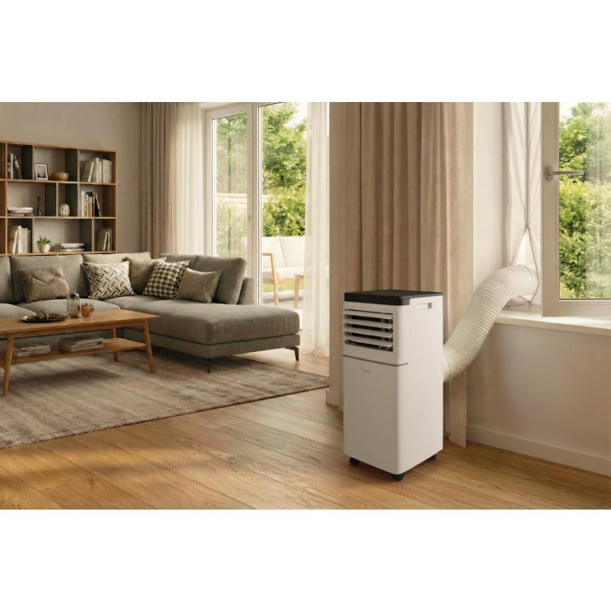 Sencor - Pametna prenosna klimatska naprava 3 v 1, vključno z vsemi potrebnimi dodatki, 760 W/230 V, 7000 BTU, Wi‑Fi, bela + daljinski upravljalnik