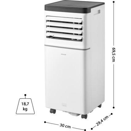 Sencor - Pametna prenosna klimatska naprava 3 v 1, vključno z vsemi potrebnimi dodatki, 760 W/230 V, 7000 BTU, Wi‑Fi, bela + daljinski upravljalnik