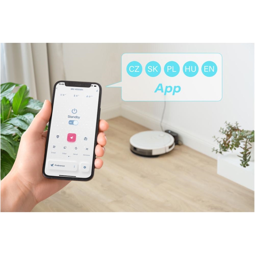 Sencor - Pametni robotski sesalnik z mopom 2v1 28W/2600 mAh Wi-Fi bela + Daljinski upravljalnik
