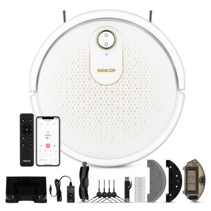 Sencor - Pametni robotski sesalnik z mopom 2v1 28W/2600 mAh Wi-Fi bela + Daljinski upravljalnik