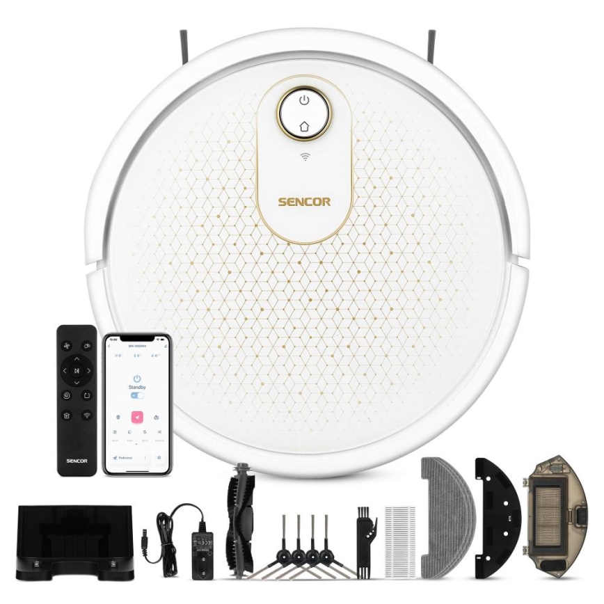 Sencor - Pametni robotski sesalnik z mopom 2v1 28W/2600 mAh Wi-Fi bela + Daljinski upravljalnik