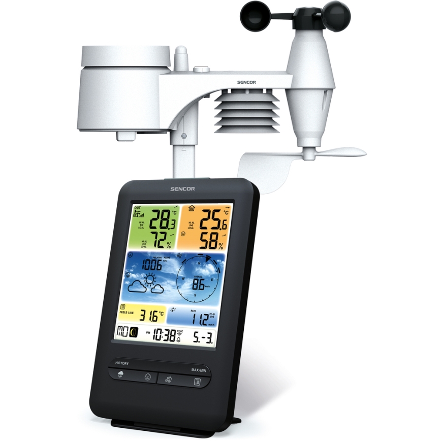 Sencor - Profesionalna vremenska postaja z barvitim LCD zaslonom 1xCR2032 + 3xAA Wi-Fi