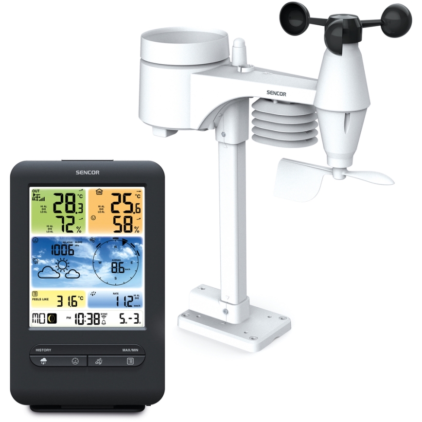 Sencor - Profesionalna vremenska postaja z barvitim LCD zaslonom 1xCR2032 + 3xAA Wi-Fi