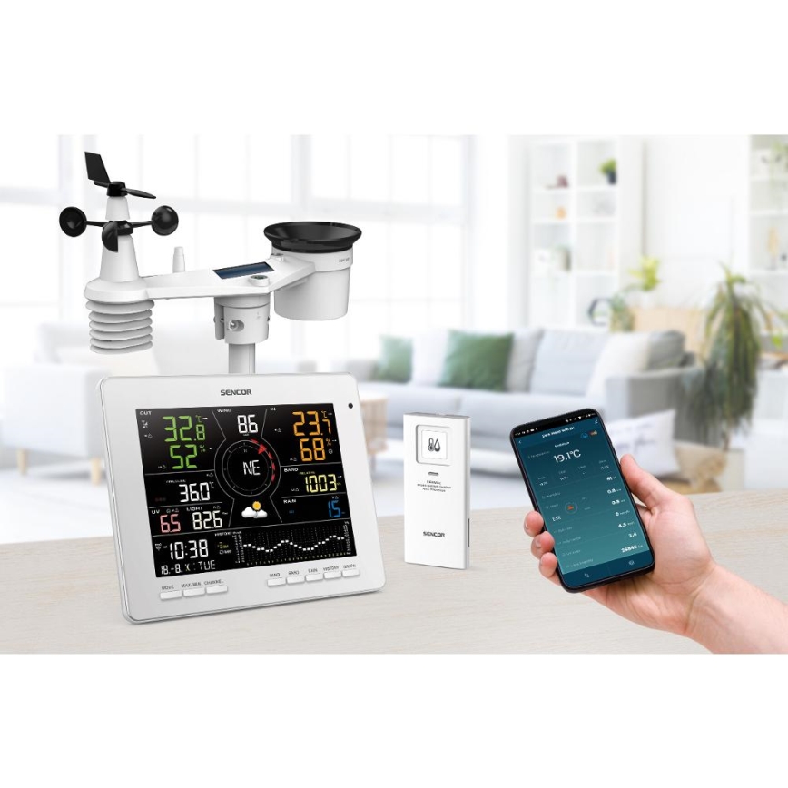 Sencor - Profesionalna vremenska postaja z barvitim LCD zaslonom 5V 1xCR2032 + 3xAA + 2xAA Wi-Fi Tuya