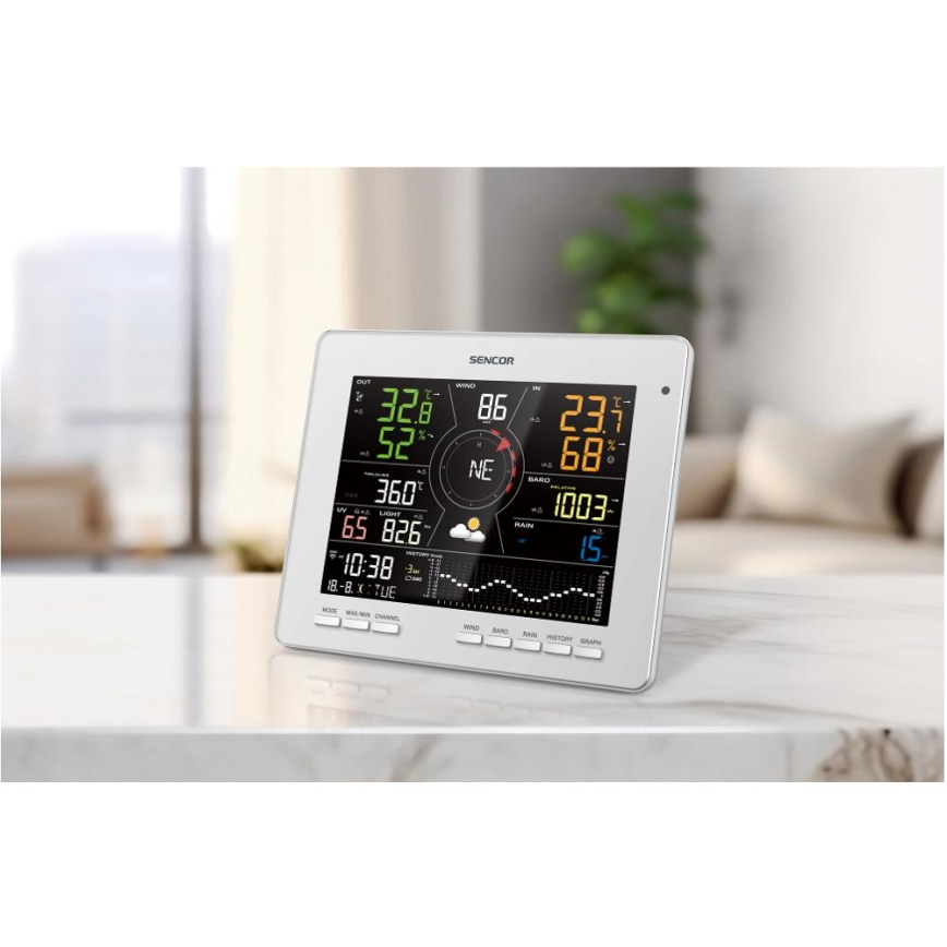 Sencor - Profesionalna vremenska postaja z barvitim LCD zaslonom 5V 1xCR2032 + 3xAA + 2xAA Wi-Fi Tuya