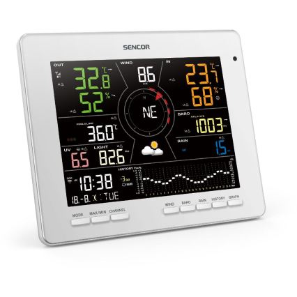 Sencor - Profesionalna vremenska postaja z barvitim LCD zaslonom 5V 1xCR2032 + 3xAA + 2xAA Wi-Fi Tuya
