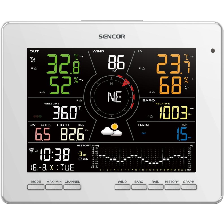 Sencor - Profesionalna vremenska postaja z barvitim LCD zaslonom 5V 1xCR2032 + 3xAA + 2xAA Wi-Fi Tuya
