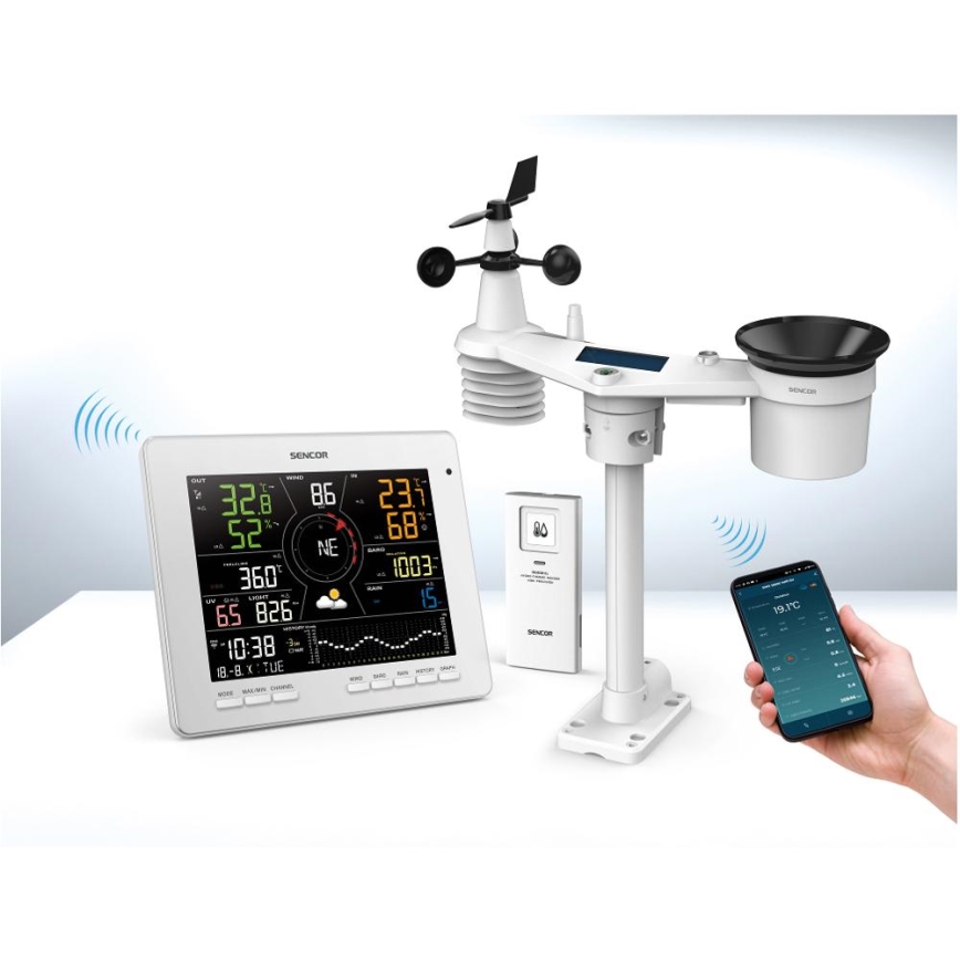 Sencor - Profesionalna vremenska postaja z barvitim LCD zaslonom 5V 1xCR2032 + 3xAA + 2xAA Wi-Fi Tuya