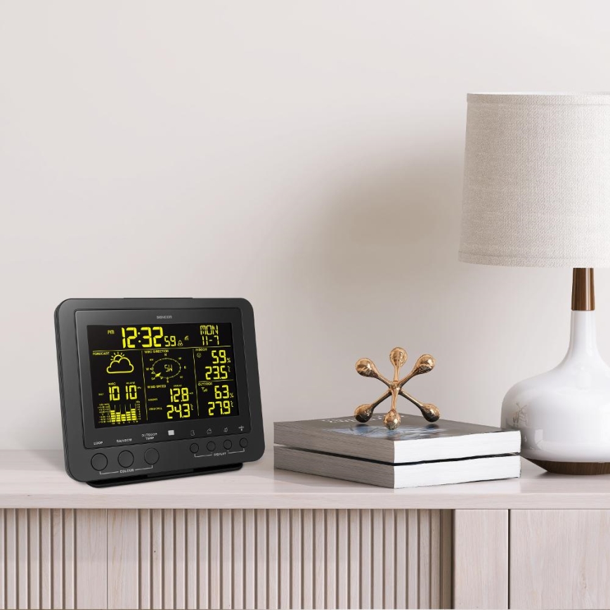 Sencor - Profesionalna vremenska postaja z barvitim LCD zaslonom 5V/1xCR2032 + 3xAA