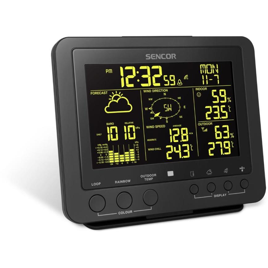 Sencor - Profesionalna vremenska postaja z barvitim LCD zaslonom 5V/1xCR2032 + 3xAA
