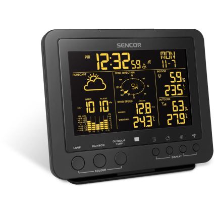 Sencor - Profesionalna vremenska postaja z barvitim LCD zaslonom 5V/1xCR2032 + 3xAA