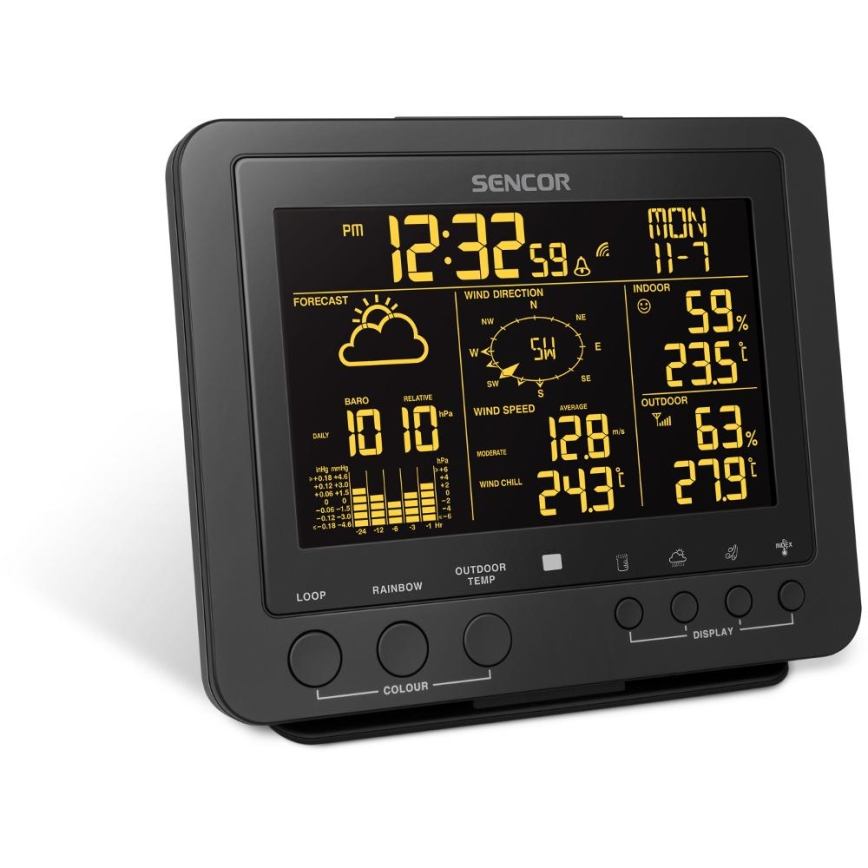 Sencor - Profesionalna vremenska postaja z barvitim LCD zaslonom 5V/1xCR2032 + 3xAA