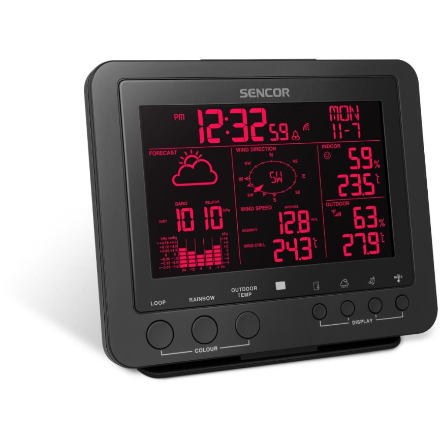 Sencor - Profesionalna vremenska postaja z barvitim LCD zaslonom 5V/1xCR2032 + 3xAA