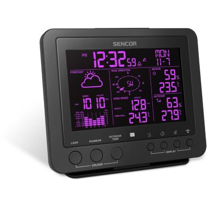 Sencor - Profesionalna vremenska postaja z barvitim LCD zaslonom 5V/1xCR2032 + 3xAA