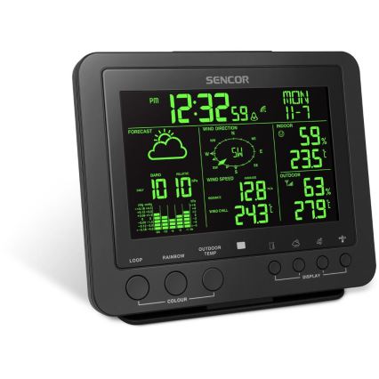 Sencor - Profesionalna vremenska postaja z barvitim LCD zaslonom 5V/1xCR2032 + 3xAA