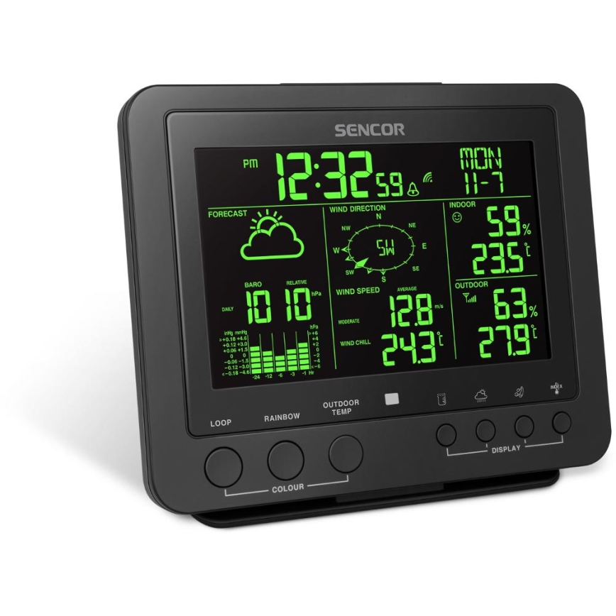 Sencor - Profesionalna vremenska postaja z barvitim LCD zaslonom 5V/1xCR2032 + 3xAA