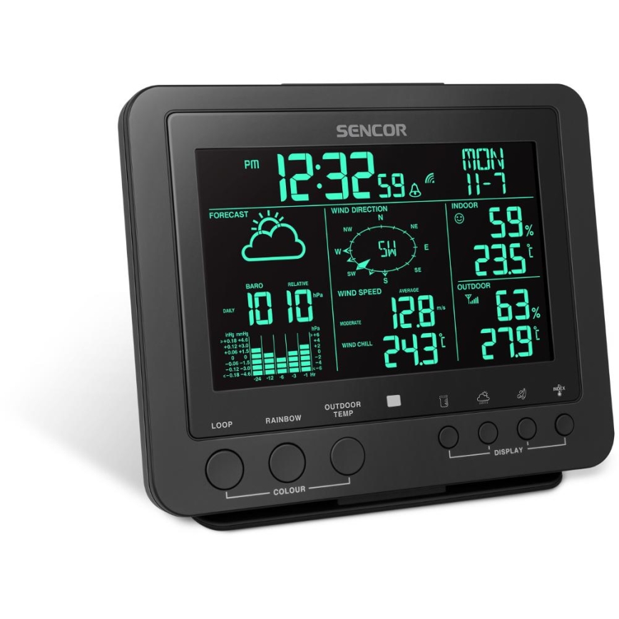 Sencor - Profesionalna vremenska postaja z barvitim LCD zaslonom 5V/1xCR2032 + 3xAA