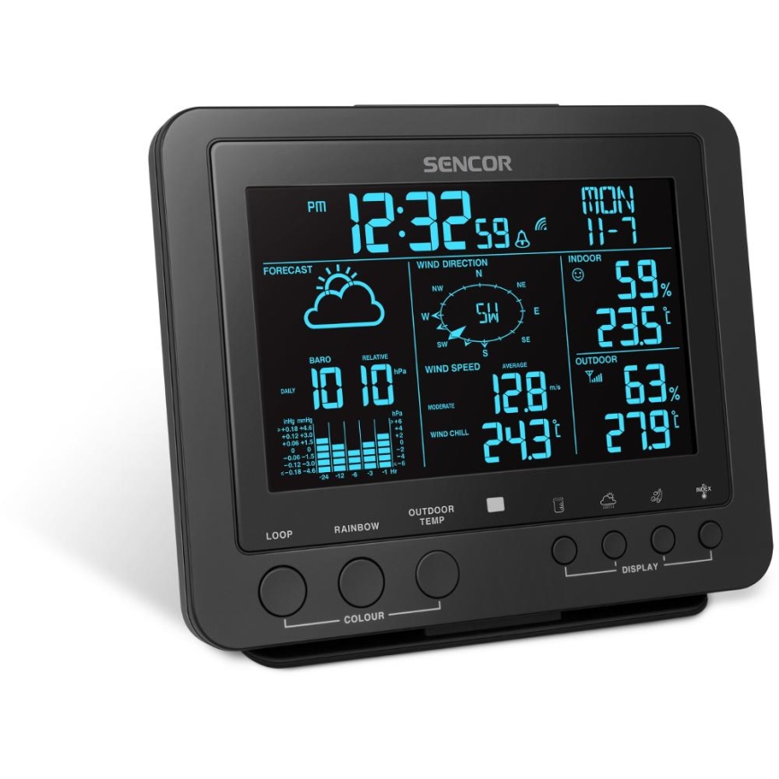 Sencor - Profesionalna vremenska postaja z barvitim LCD zaslonom 5V/1xCR2032 + 3xAA