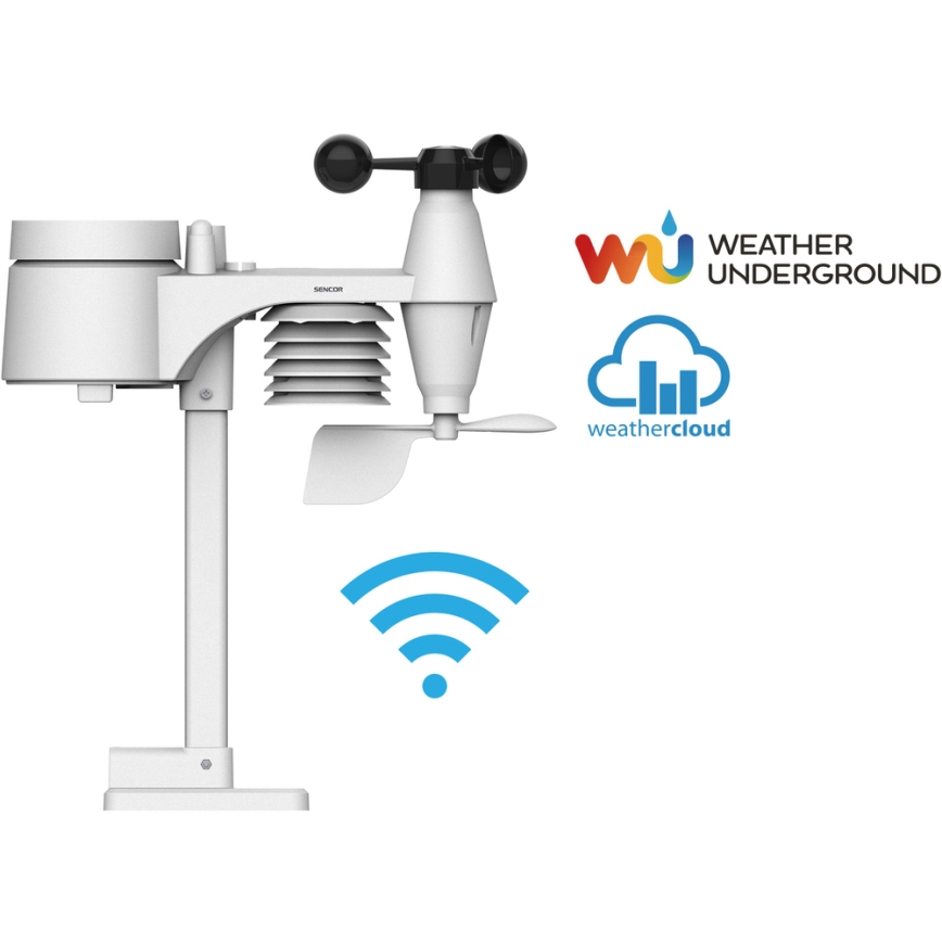 Sencor - Profesionalna vremenska postaja z barvitim LCD zaslonom 5V/1xCR2032 + 3xAA Wi-Fi