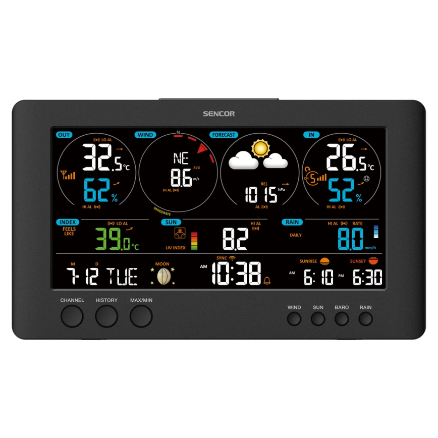 Sencor - Profesionalna vremenska postaja z barvitim LCD zaslonom 5V/1xCR2032 + 3xAA Wi-Fi