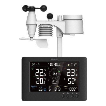 Sencor - Profesionalna vremenska postaja z barvitim LCD zaslonom in budilka 5V/1xCR2032 + 3xAA