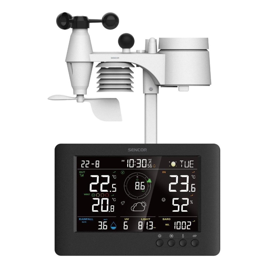 Sencor - Profesionalna vremenska postaja z barvitim LCD zaslonom in budilka 5V/1xCR2032 + 3xAA