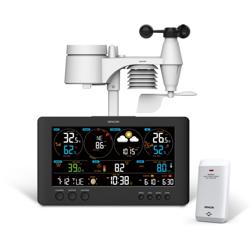 Sencor - Profesionalna vremenska postaja z barvnim LCD zaslonom 5V/1xCR2032 + 3xAA Wi-Fi