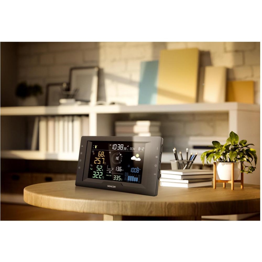 Sencor - Profesionalna vremenska postaja z barvnim LCD zaslonom in budilko 5V/1xCR2032 + 3xAA