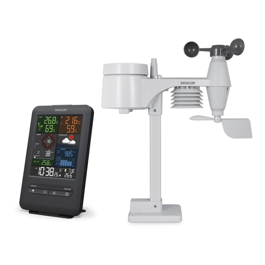 Sencor - Profesionalna vremenska postaja z LCD zaslonom in budilka 1xCR2032 + 3xAA