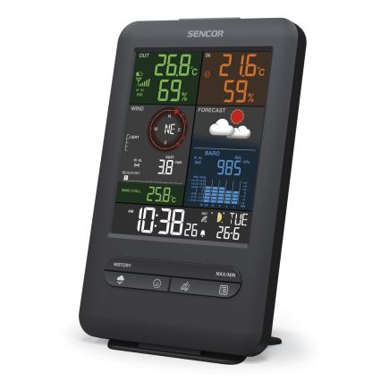 Sencor - Profesionalna vremenska postaja z LCD zaslonom in budilka 1xCR2032 + 3xAA