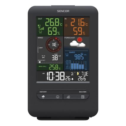 Sencor - Profesionalna vremenska postaja z LCD zaslonom in budilka 1xCR2032 + 3xAA