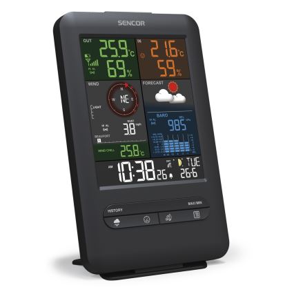 Sencor - Profesionalna vremenska postaja z LCD zaslonom in budilka 1xCR2032 + 3xAA