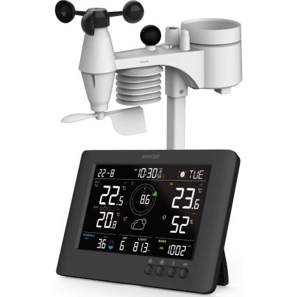 Sencor - Profesionalna vremenska postaja z barvitim LCD zaslonom in budilka 5V/1xCR2032 + 3xAA