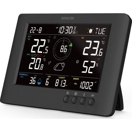 Sencor - Profesionalna vremenska postaja z barvitim LCD zaslonom in budilka 5V/1xCR2032 + 3xAA