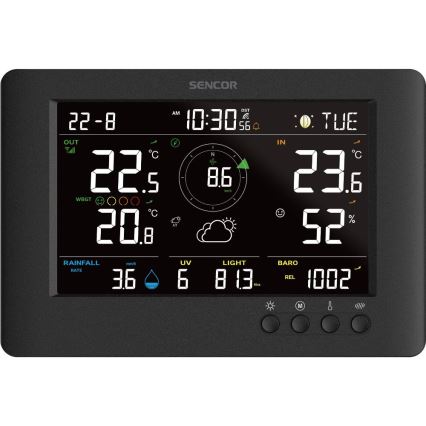 Sencor - Profesionalna vremenska postaja z barvitim LCD zaslonom in budilka 5V/1xCR2032 + 3xAA