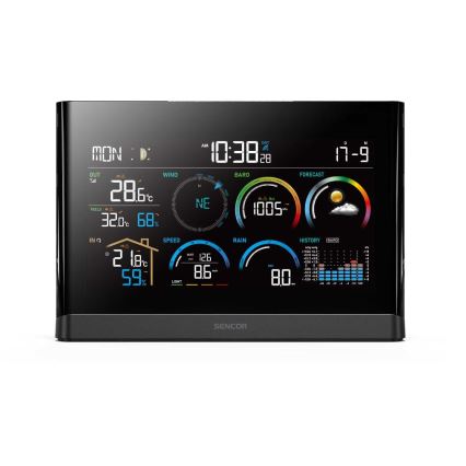 Sencor - Profesionalna vremenska postaja z barvitim LCD zaslonom in budilka 5V/3xAAA + 3xAA